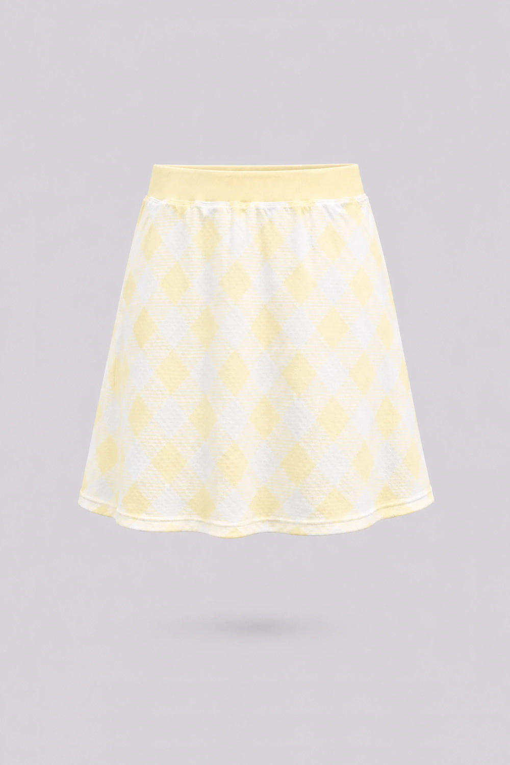 Women’s yellow gingham everyday golf skort with a high-rise waistband and A-line silhouette front view