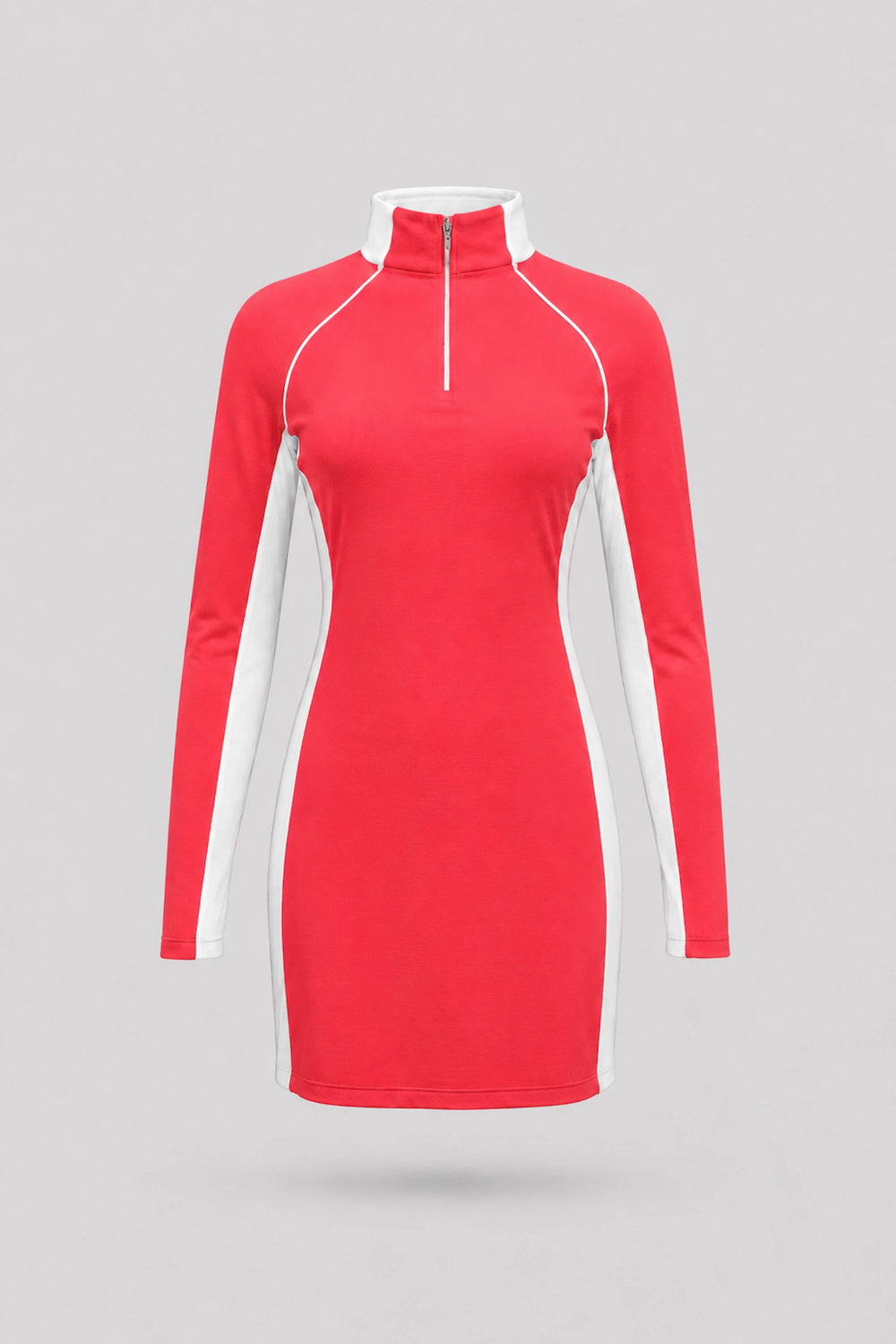 The Long Sleeve Zip Golf Dress - Coral Red