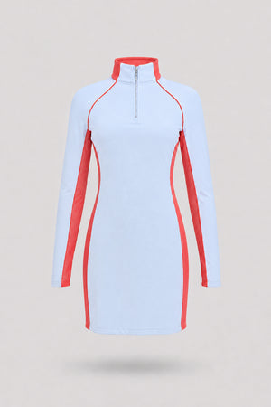 The Long Sleeve Zip Golf Dress - Sky Mist