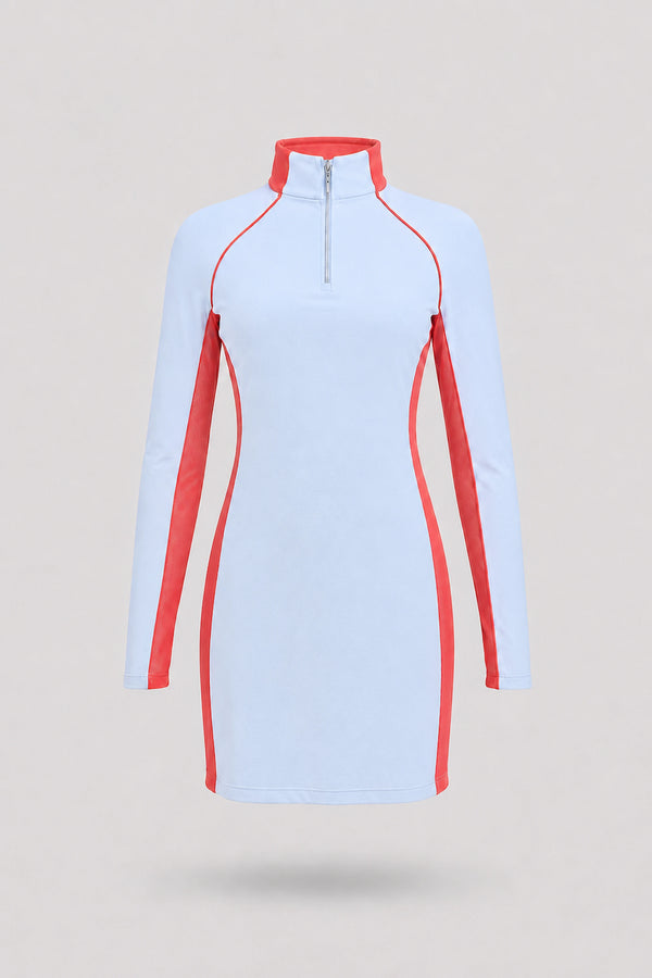 The Long Sleeve Zip Golf Dress - Sky Mist