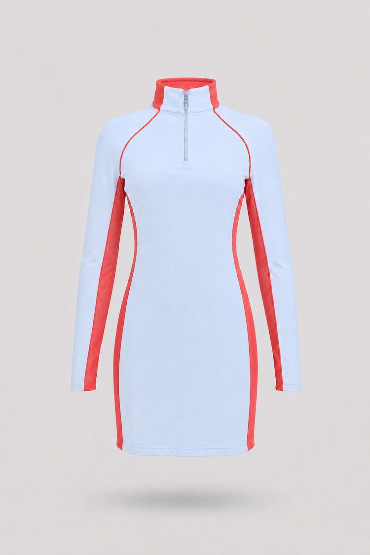 The Long Sleeve Zip Golf Dress - Sky Mist
