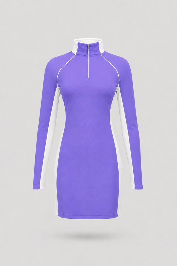 The Long Sleeve Zip Golf Dress - Violet